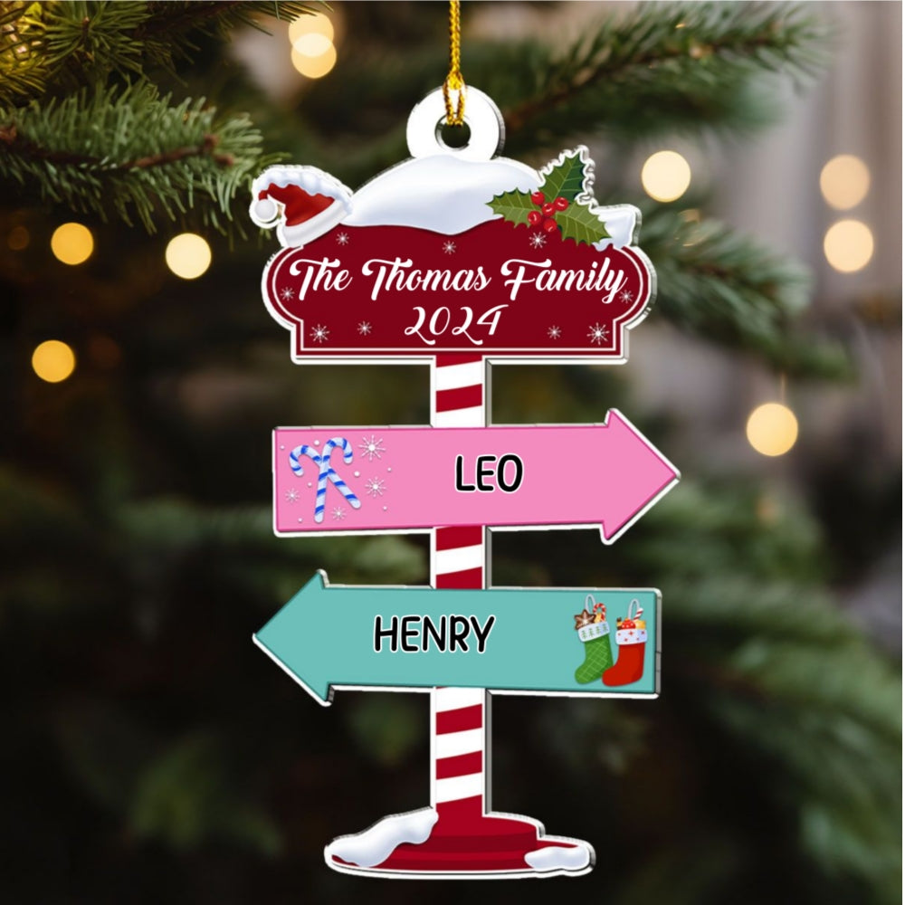 Family Pole Sign Christmas - Personalized Custom Wood Ornament