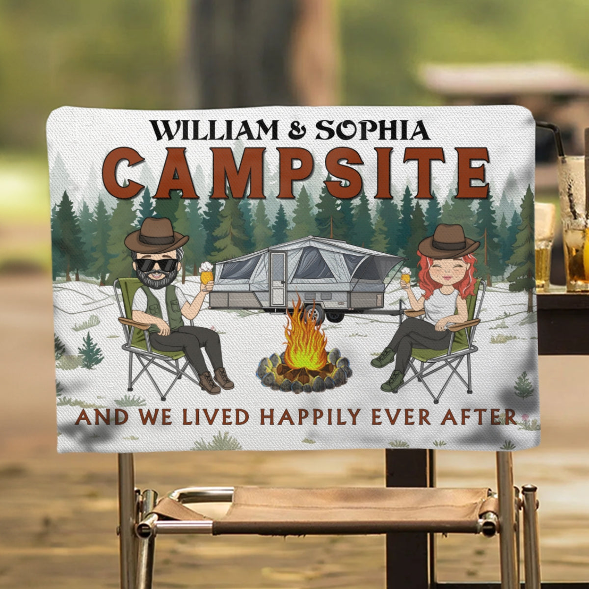 Campsite And We Lived Happily Ever After - Personalized Custom Camping Chair Cover