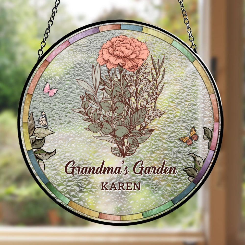 Birth Flower Grandma Garden - Personalized Custom Window Hanging Suncatcher