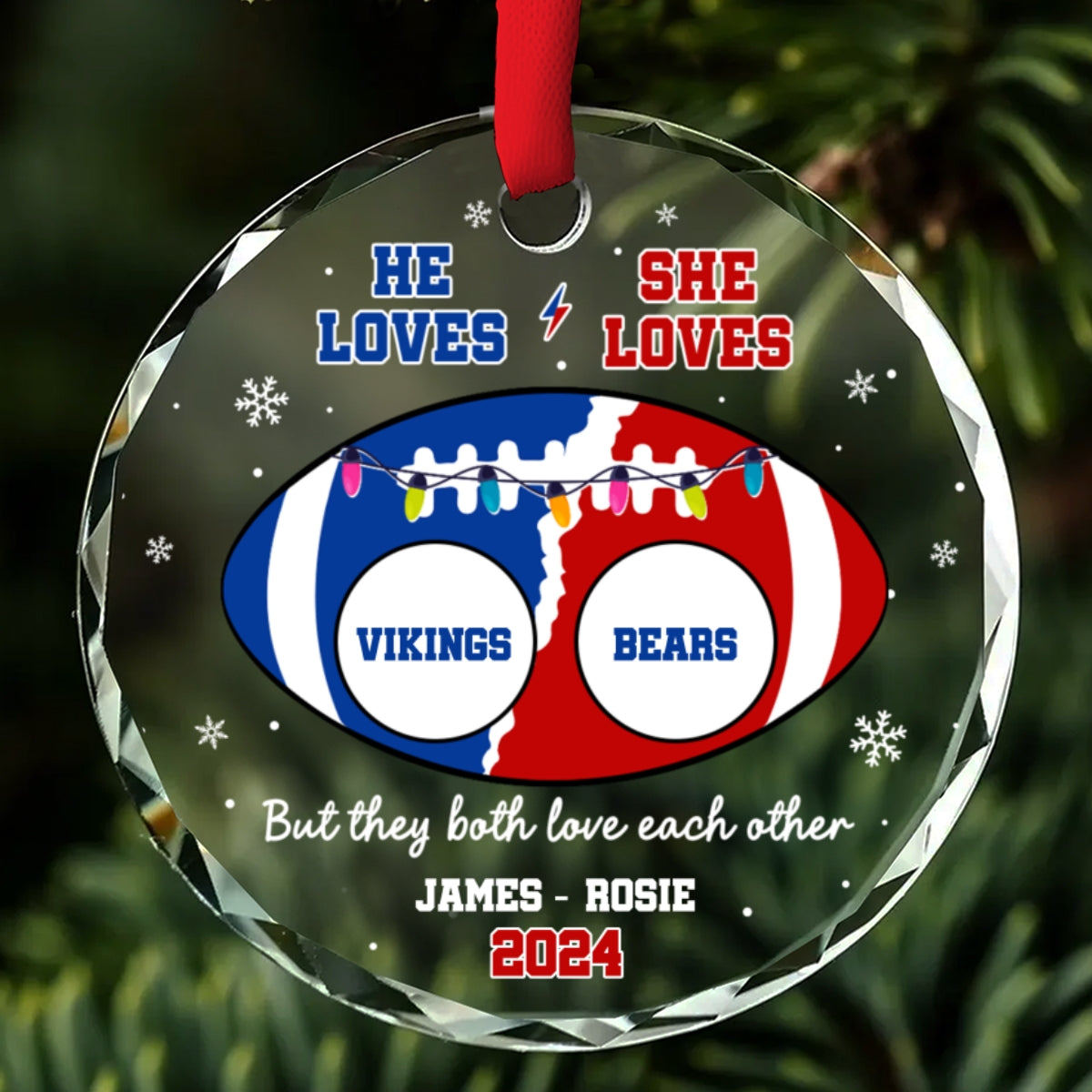 He Loves, She Loves Teams - Personalized Custom Glass Ornament