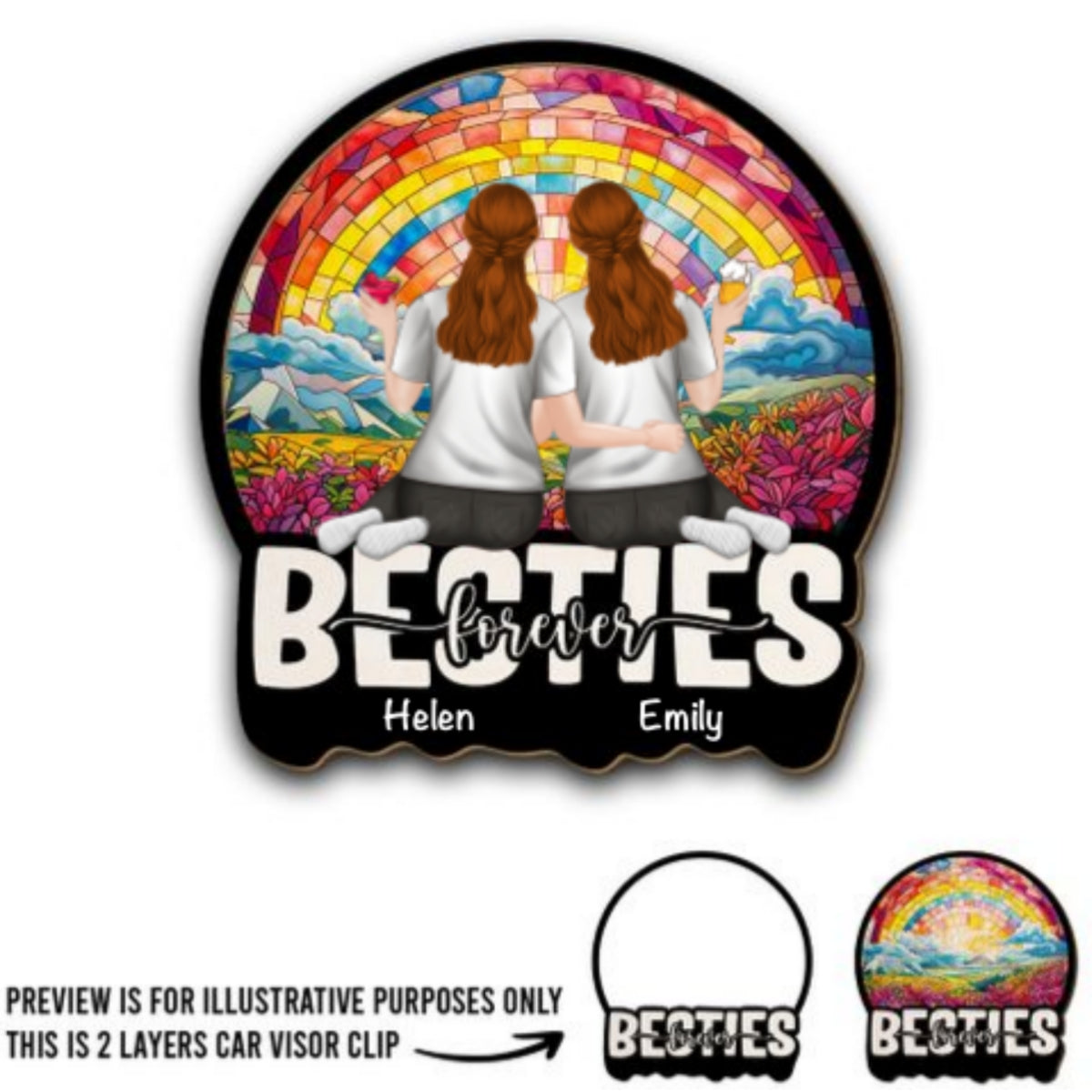 Besties Sitting Together - Personalized Custom Car Visor Clip