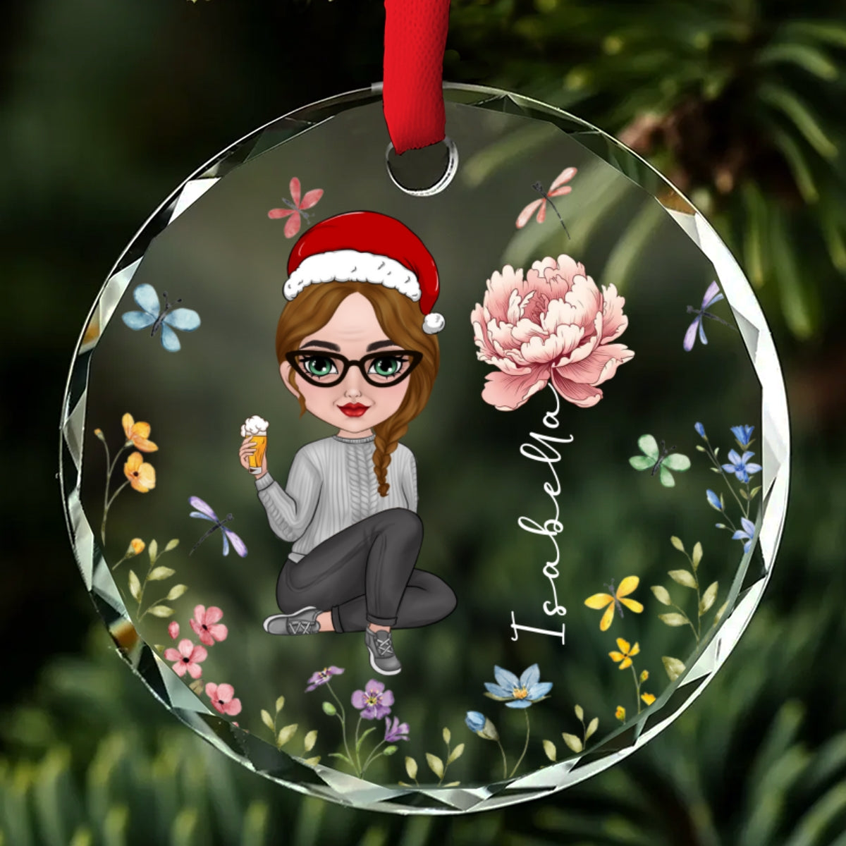 Bloom Girl Charm - Personalized Custom Glass Ornament
