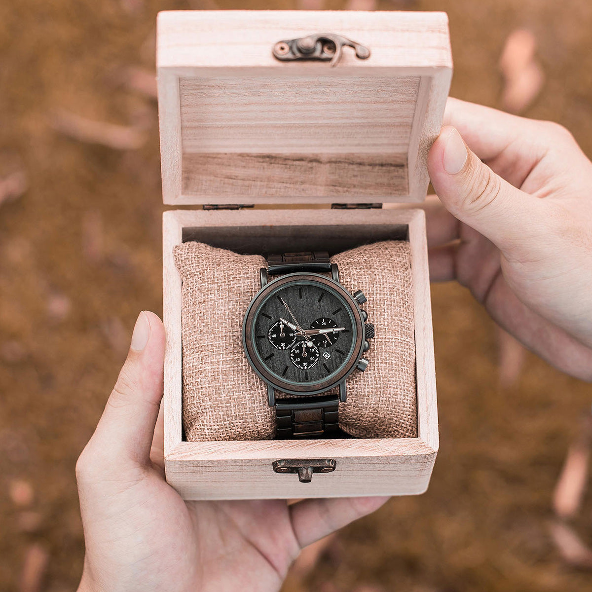 Embracing Time And Wrapping Around Father - Personalized Engraved Wooden Watches GQ026