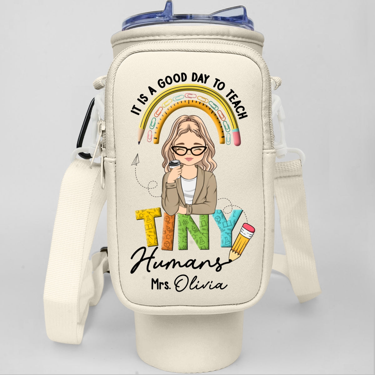 Inspiring Tiny Humans To Dream Big - Personalized Custom 40oz Water Bottle Carrier Bag