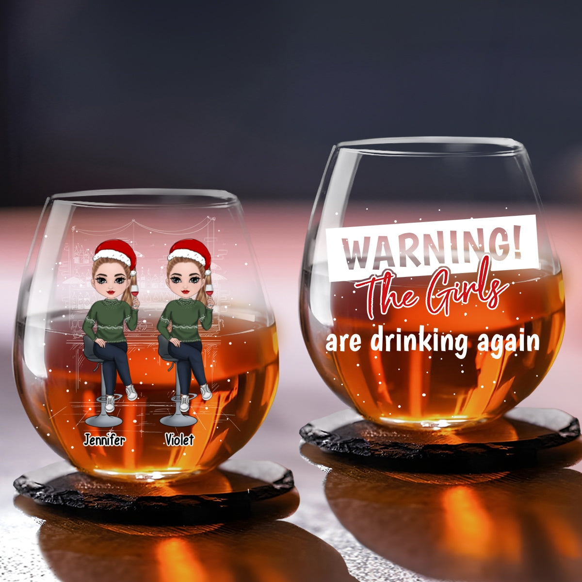 The Girls Are Drinking Again Christmas - Personalized Custom Wine Glass