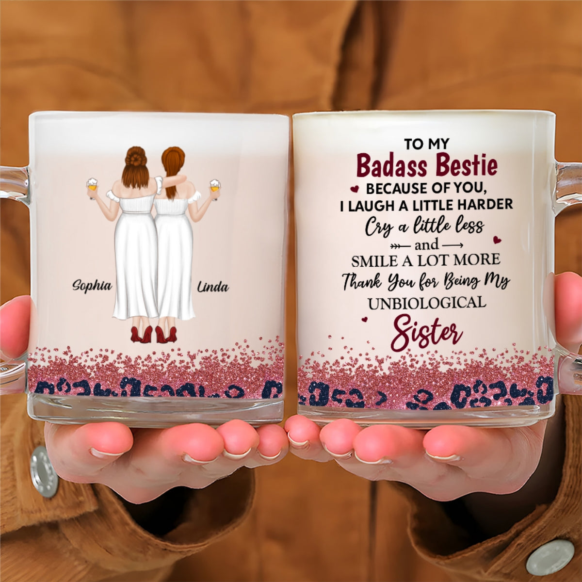 Because Of You I Laugh A Little Harder - Personalized Custom Glass Mug
