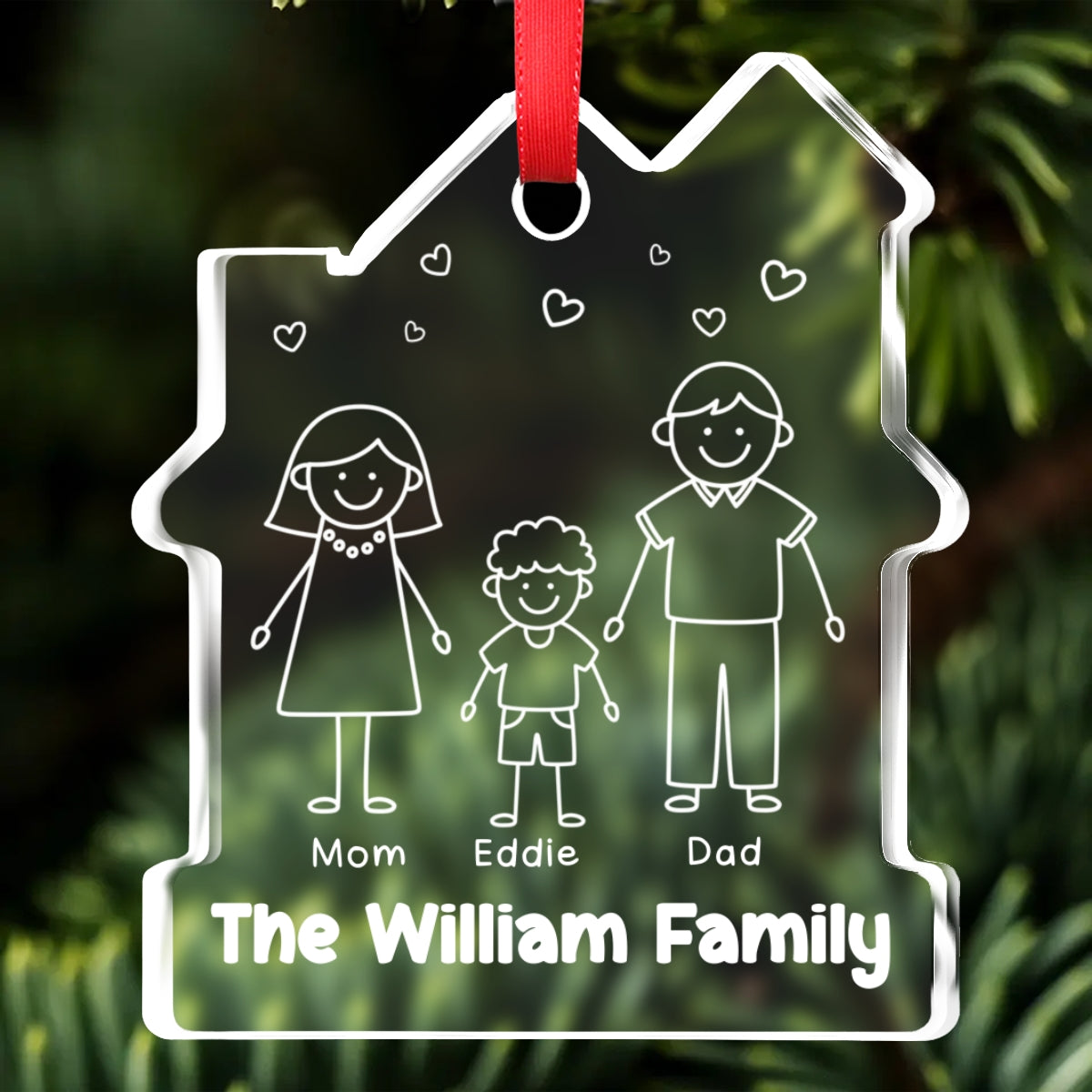 Family Christmas - Personalized Custom House Shaped Glass Ornament