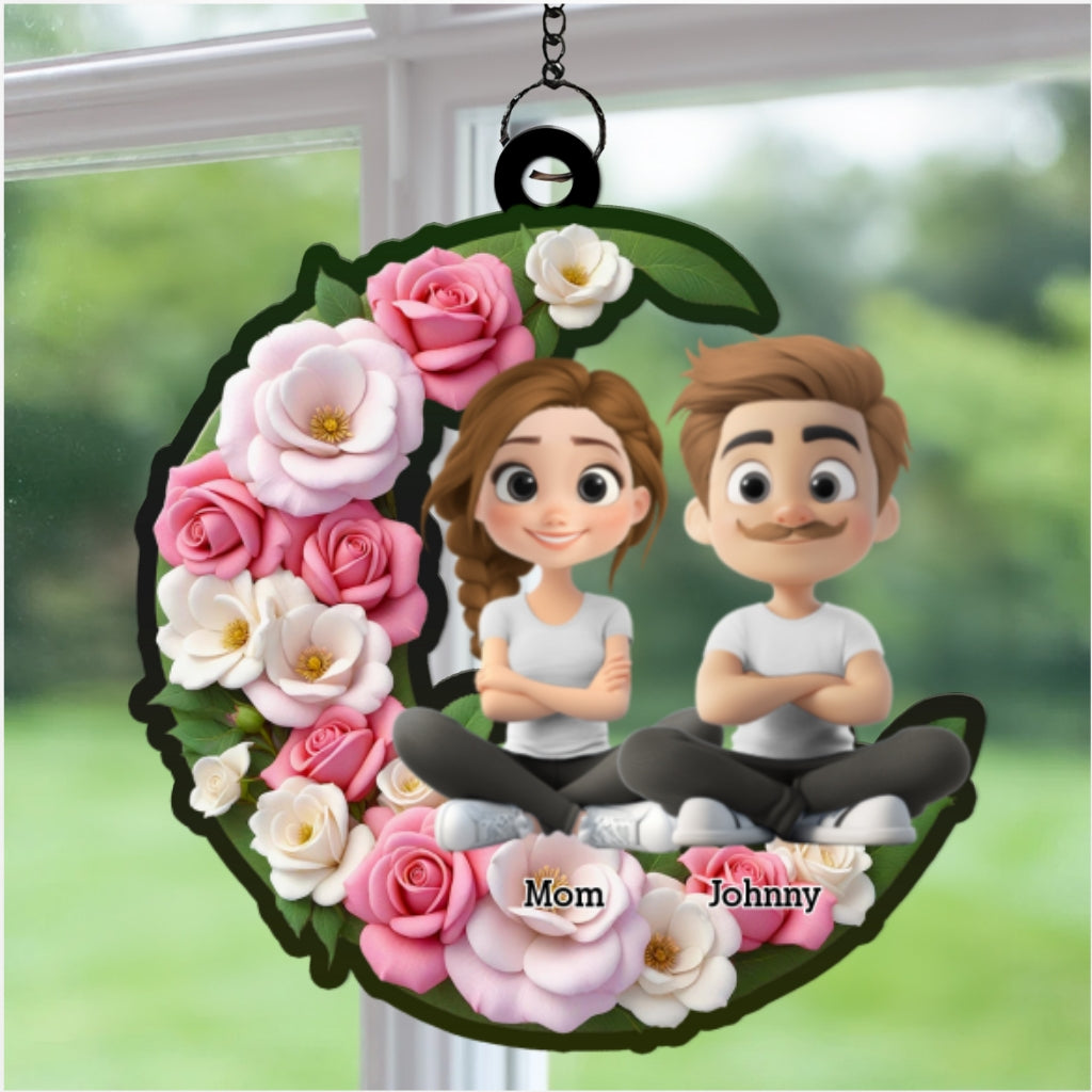 Mom And Children Sitting Together - Personalized Custom Suncatcher