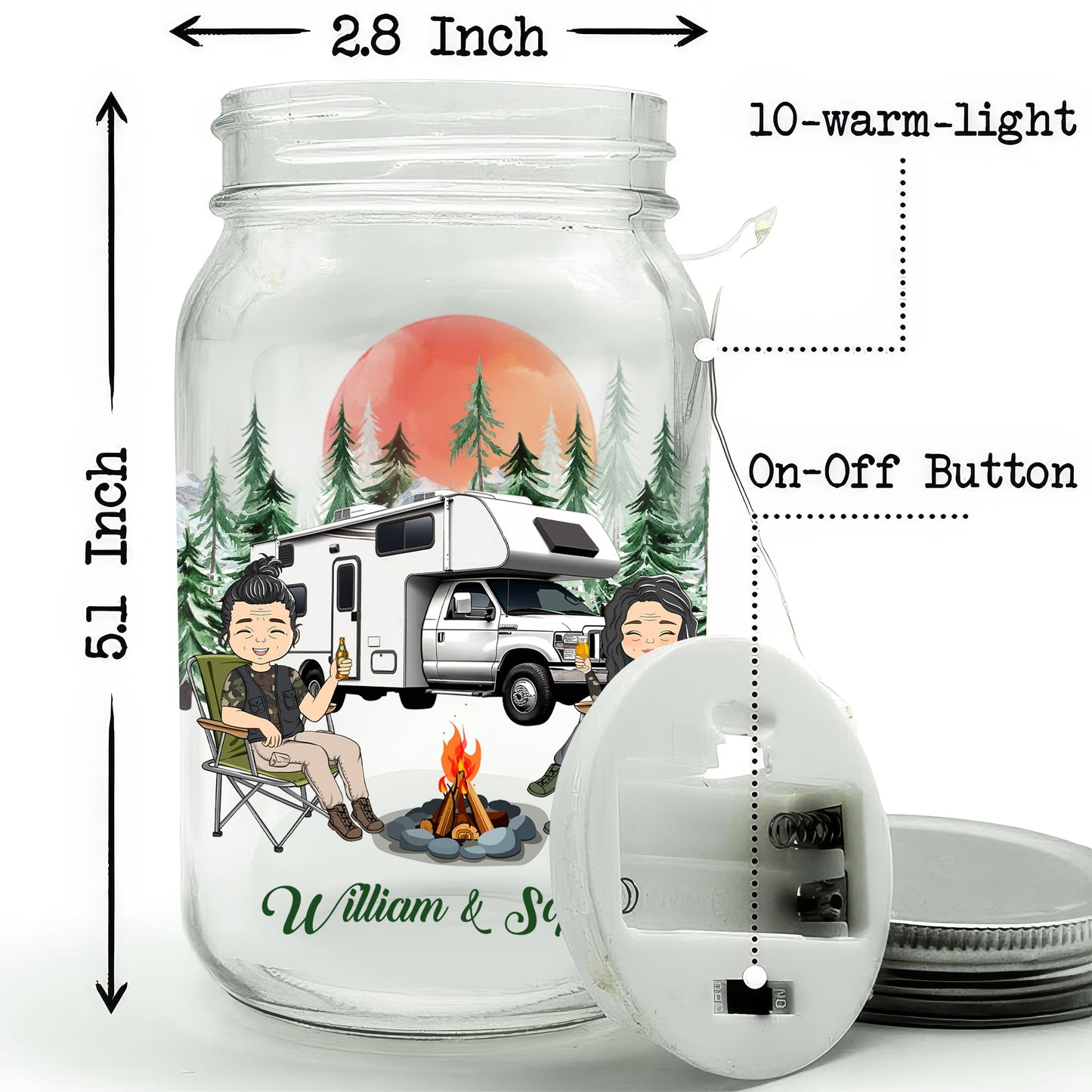 Sit By The Campfire - Personalized Custom Mason Jar Light