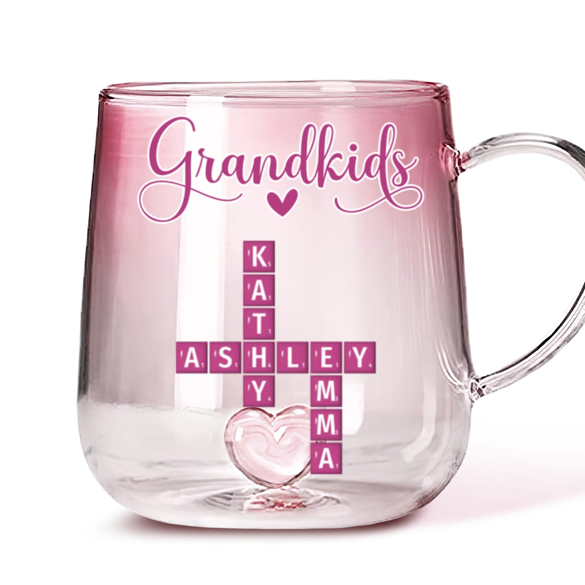 Love My Grandkids Crossword - Personalized Custom Pink Gradient Glass Mug