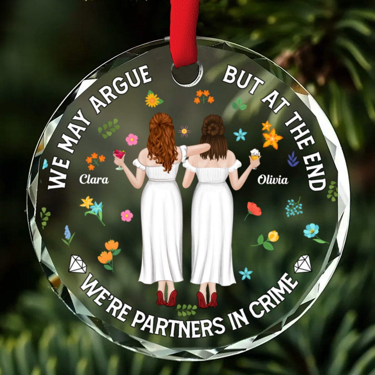 Partners Forever No Matter What - Personalized Custom Glass Ornament
