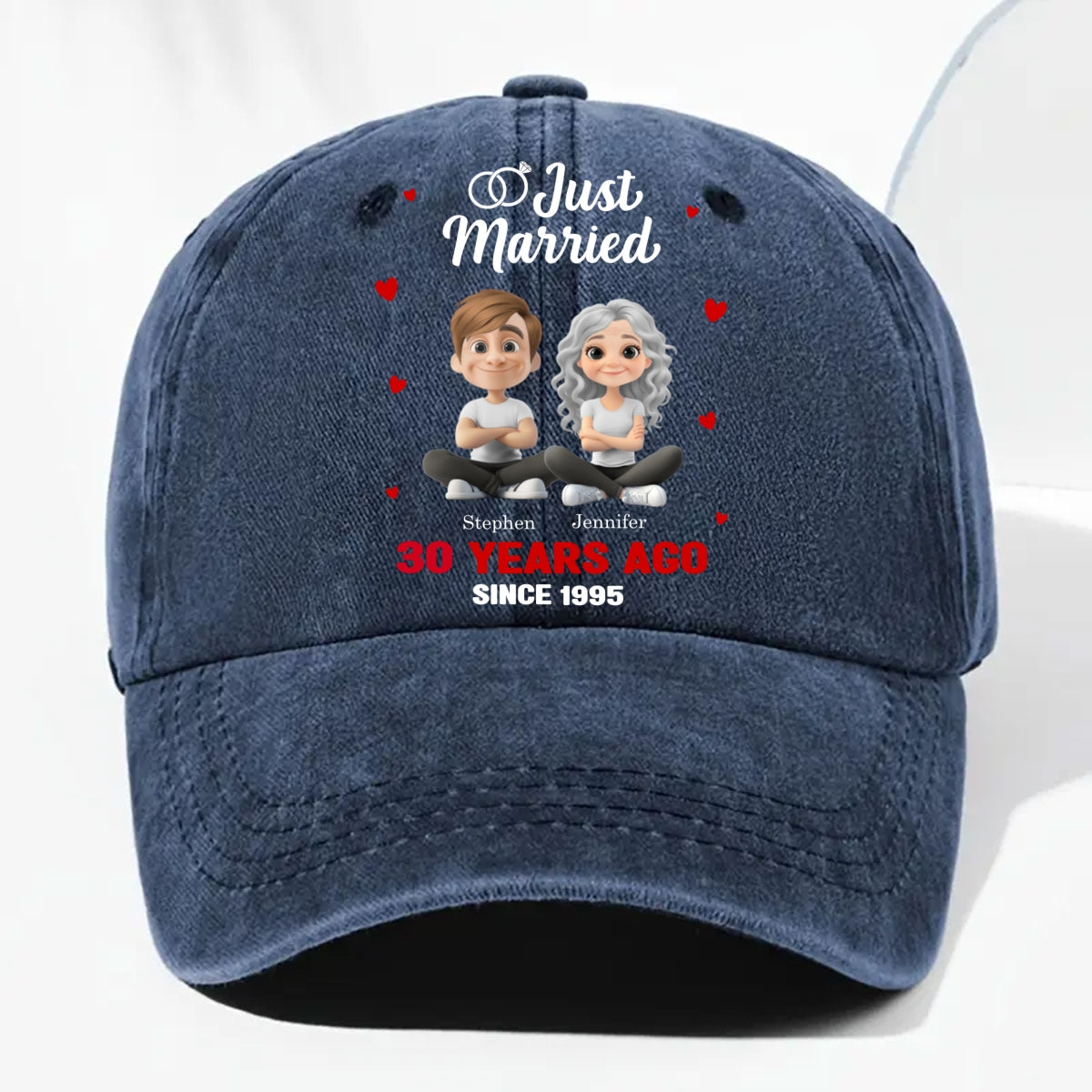 We Just Married - Personalized Custom Vintage Washed Denim Cap