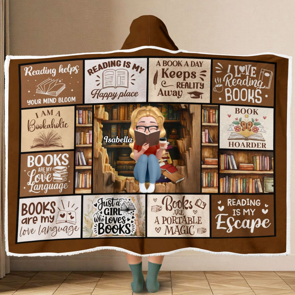 Reading Is My Happy Place - Personalized Custom Hooded Blanket