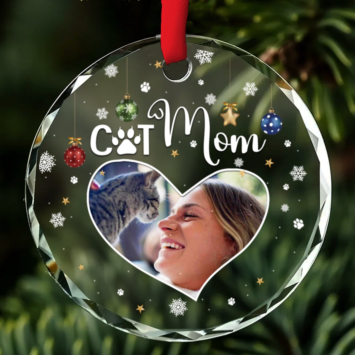 Cat Mom Photo - Personalized Custom Glass Ornament