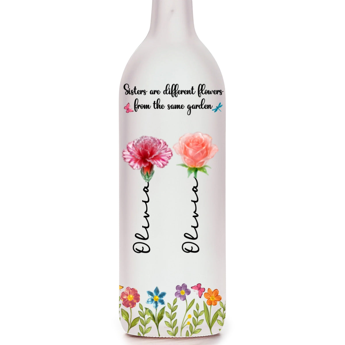 Sisters Are Different Flowers From The Same Garden Ver 2 - Personalized Custom Bottle Lamp
