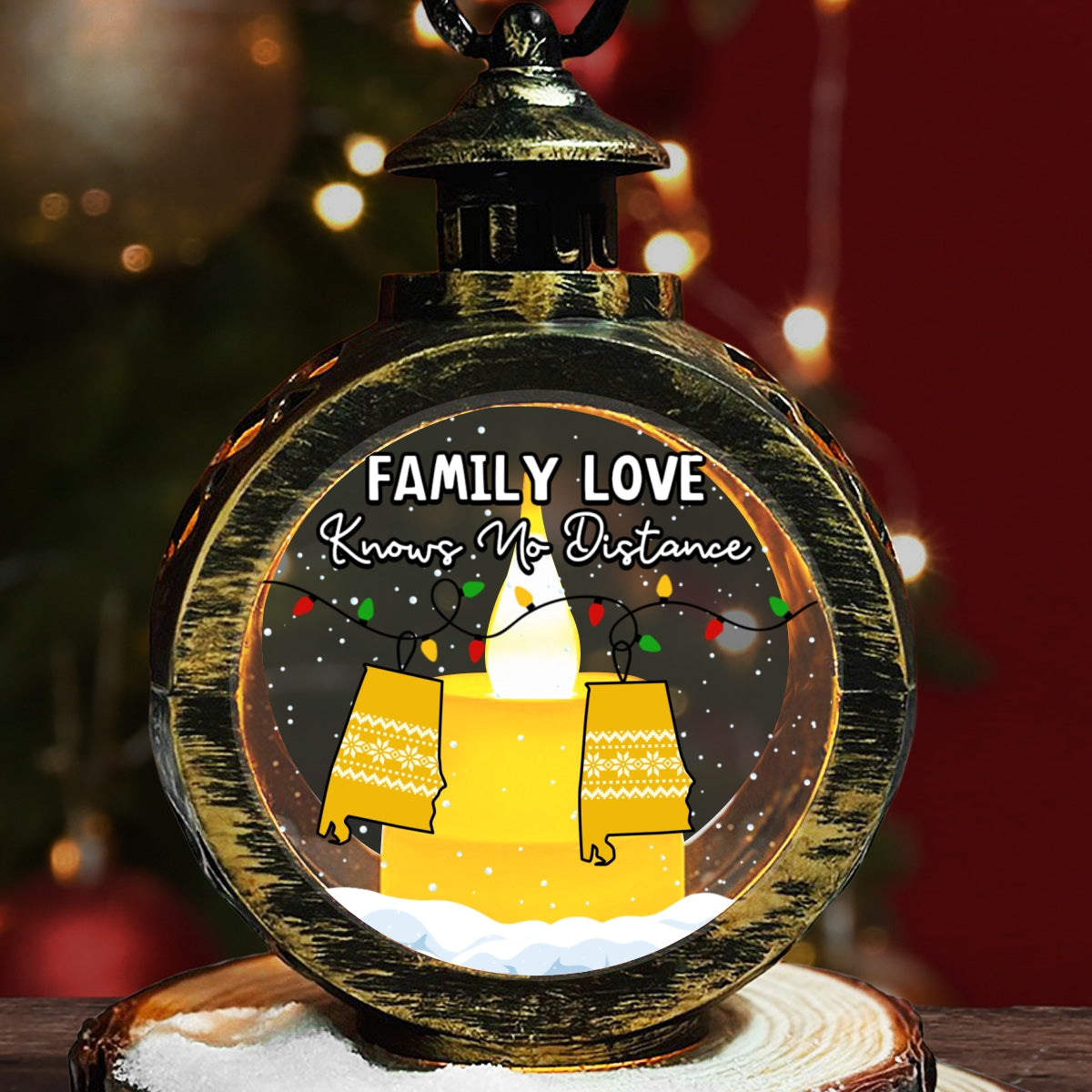 Family Love Knows No Distance - Personalized Custom Christmas Lantern