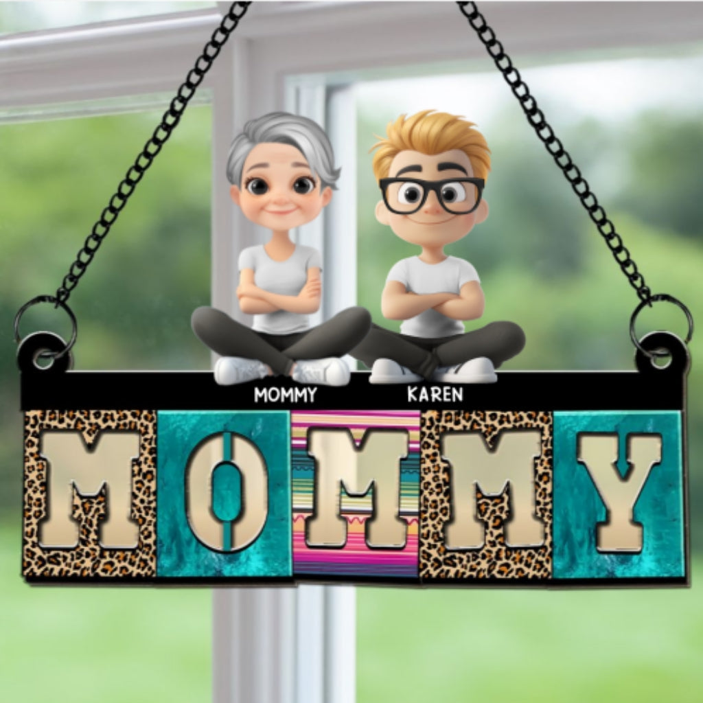 Mom With Cute Children - Personalized Custom Suncatcher