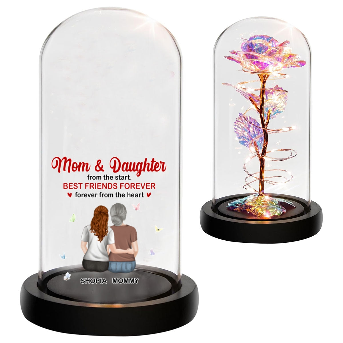 Mother And Daughter Forever From The Heart - Personalized Custom Sparkly Rose