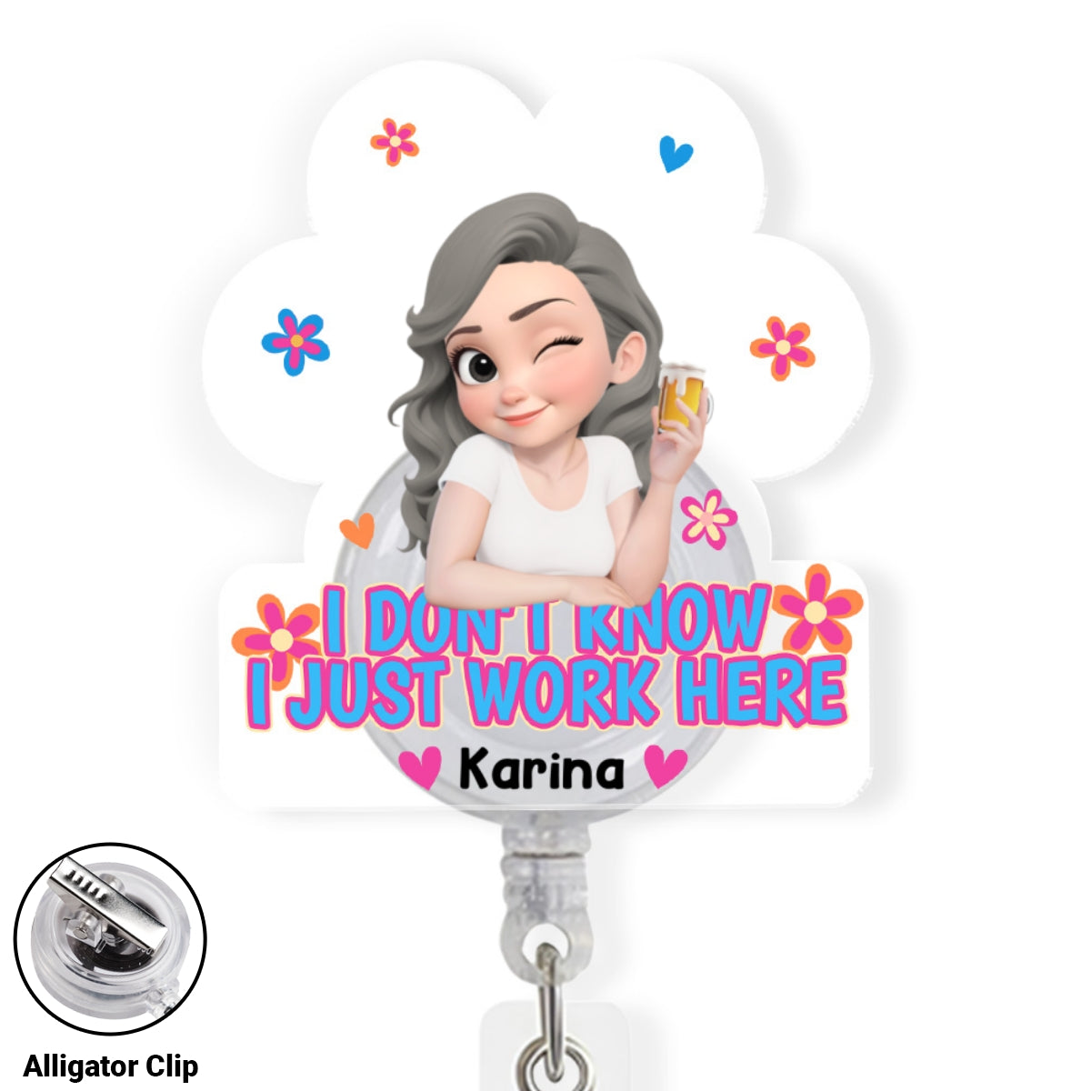 I Just Work Here - Personalized Custom Acrylic Badge Reel