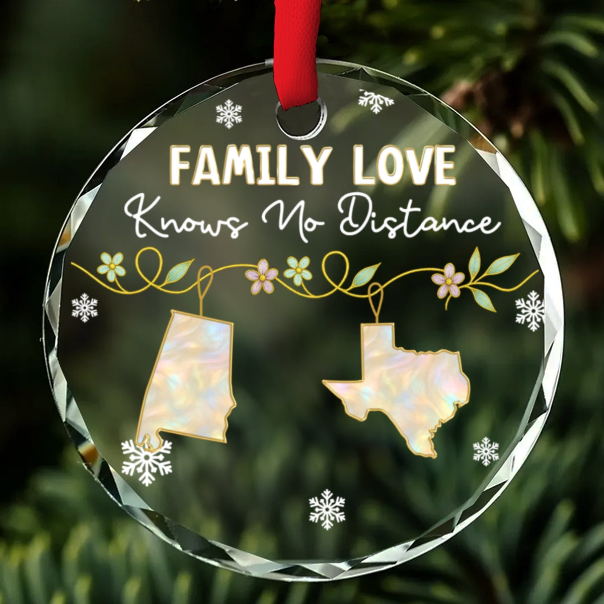 Family Love Knows No Distance Mother Of Pearl - Personalized Custom Glass Ornament