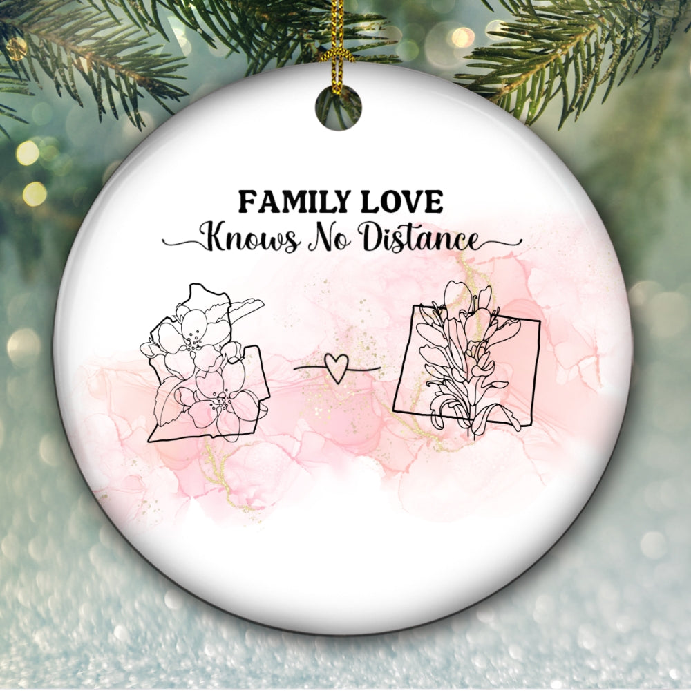Family Love Knows No Distance Floral Version - Personalized Custom Circle Ceramic Ornament