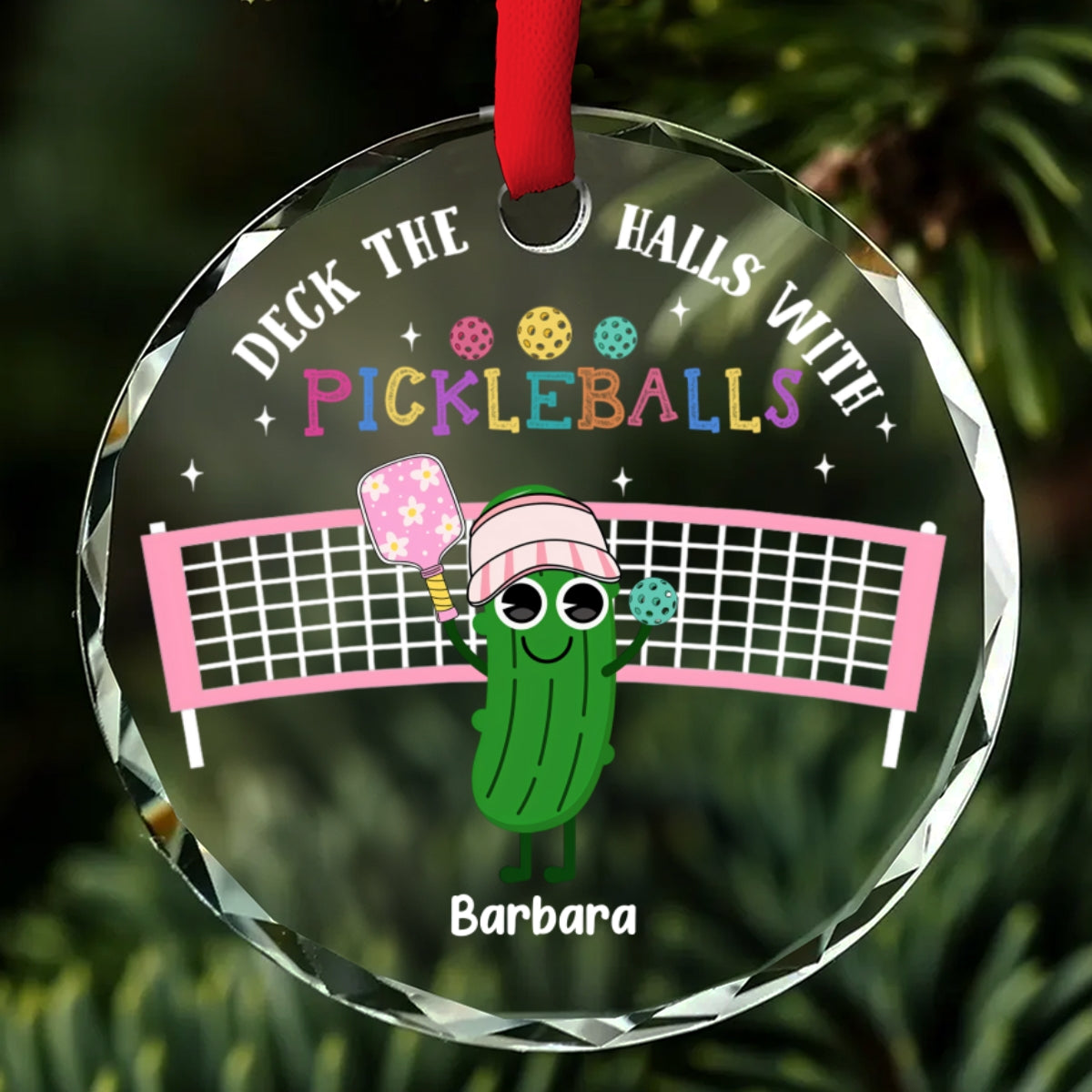 Deck The Halls With Pickleballs - Personalized Custom Glass Ornament