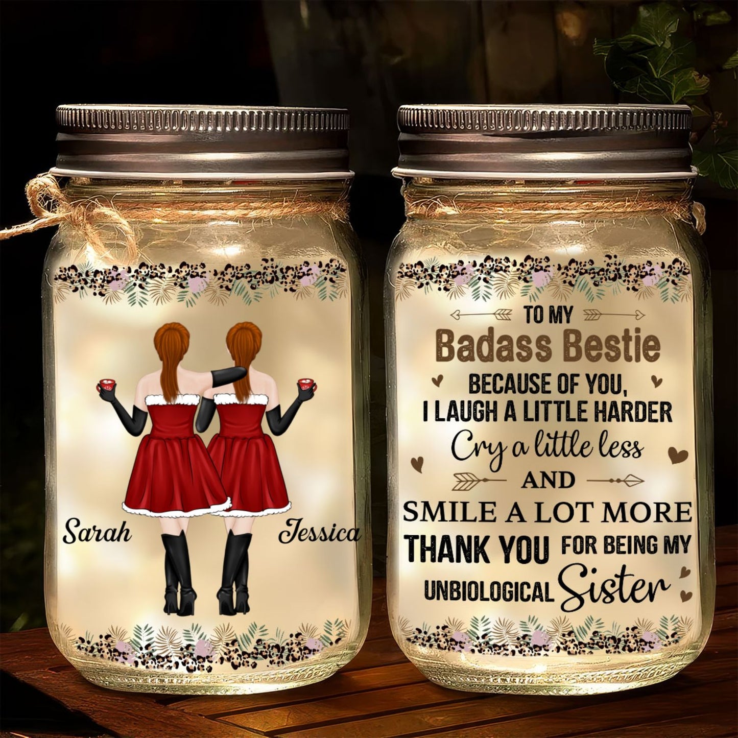 Thanks For Being My Unbiological Sister - Personalized Custom Mason Jar Light