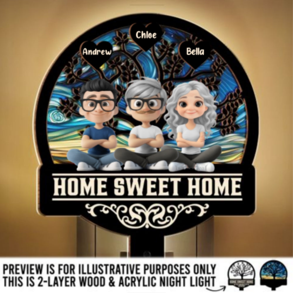 Home Sweet Home Family - Personalized Custom Wood And Acrylic Night Light