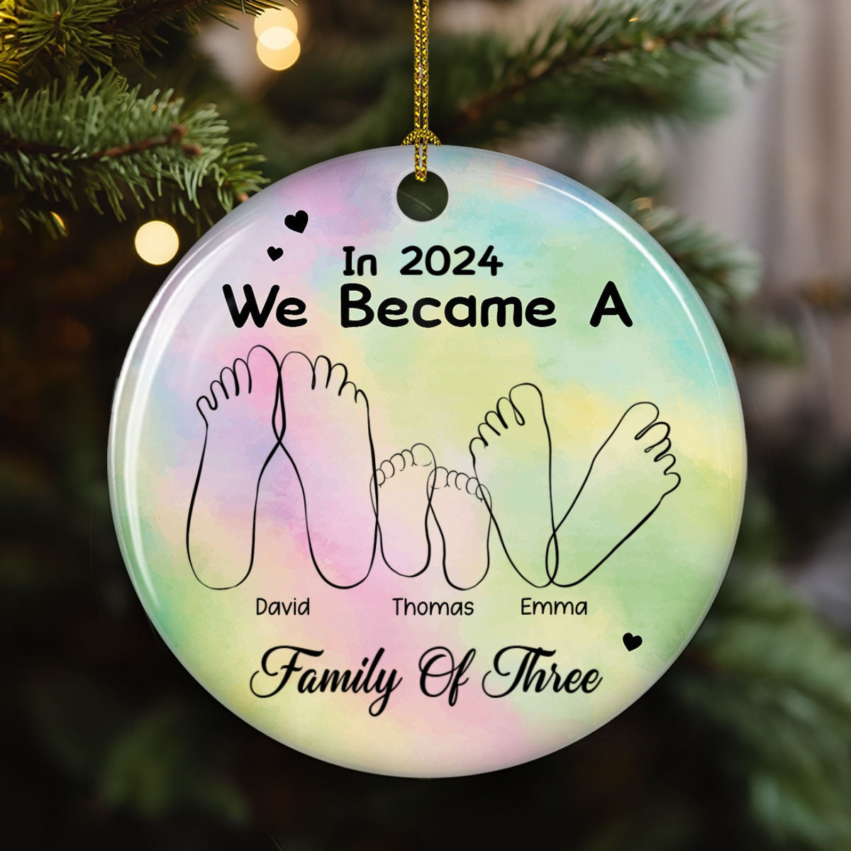 We Became A Family Of Three - Personalized Custom Ceramic Ornament