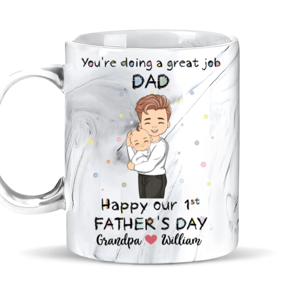 You Are Doing A Great Job Dad - Personalized Custom Grey Marble Mug