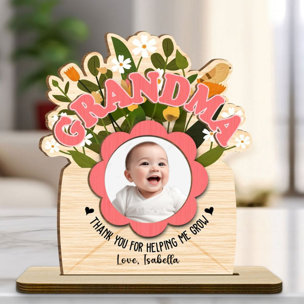 Thank You For Helping Us Grow - Personalized Custom 2-Layer Wood Plaque With Flat Base