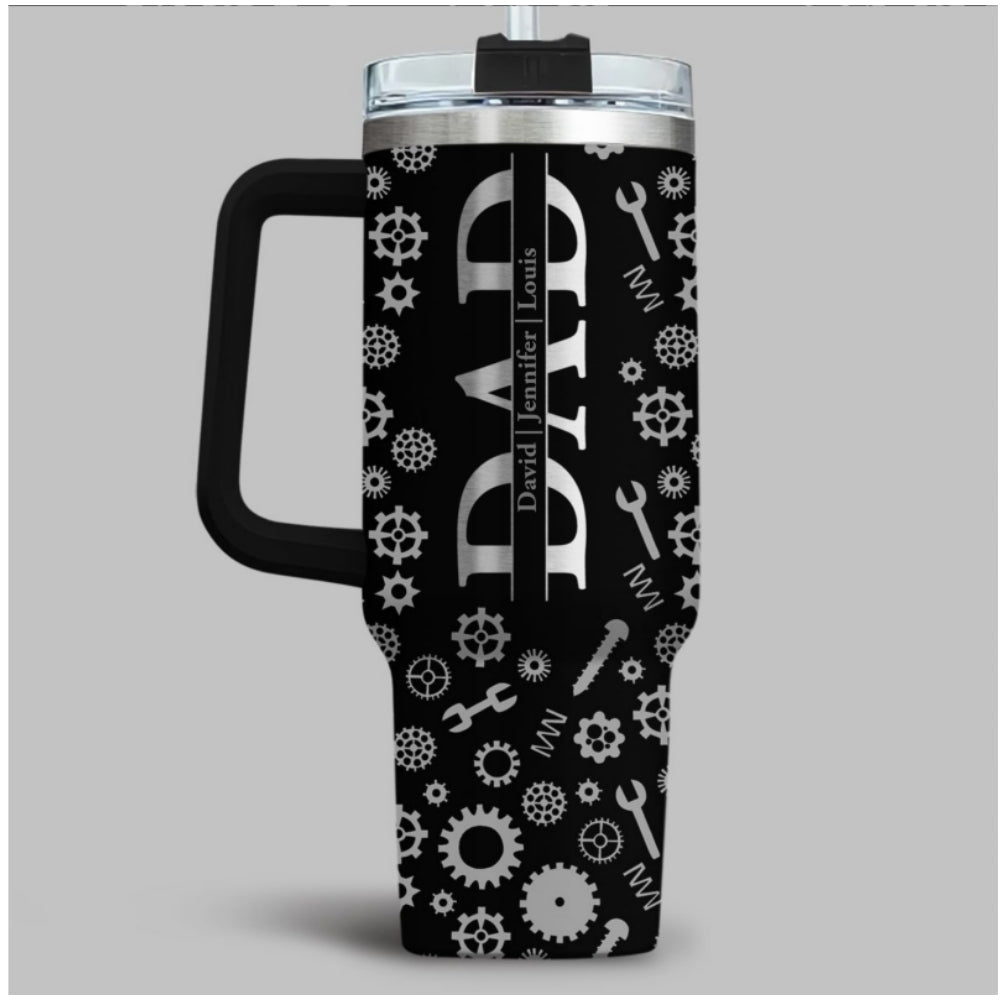 Dad Built With Love - Personalized Custom Engraved 40oz Tumbler With Handle