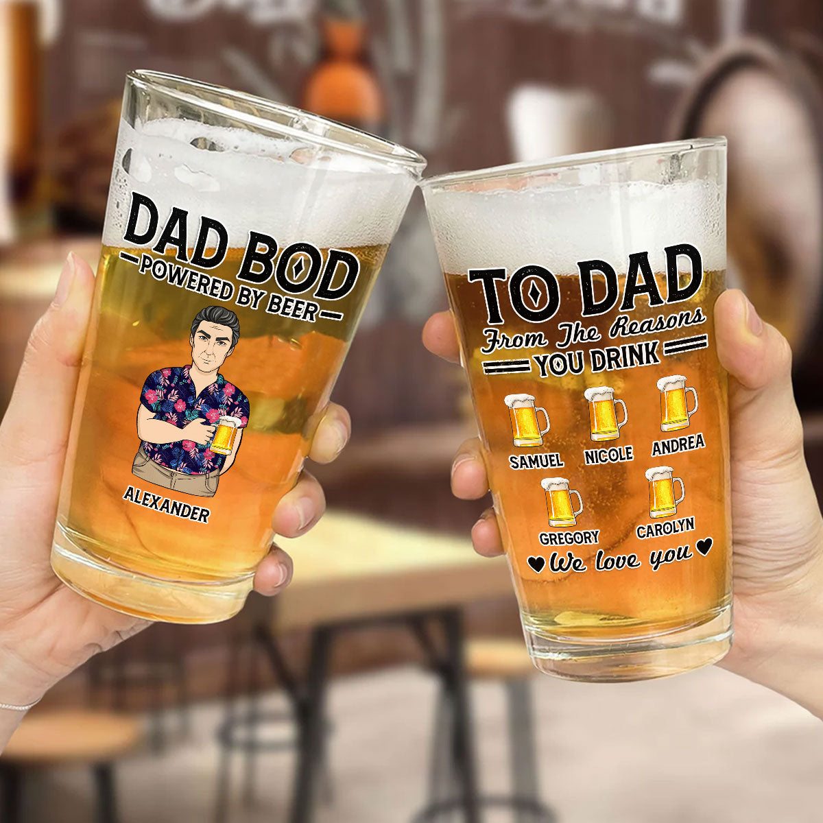 Dad Bod Powered By Beer - Personalized Custom Beer Glass
