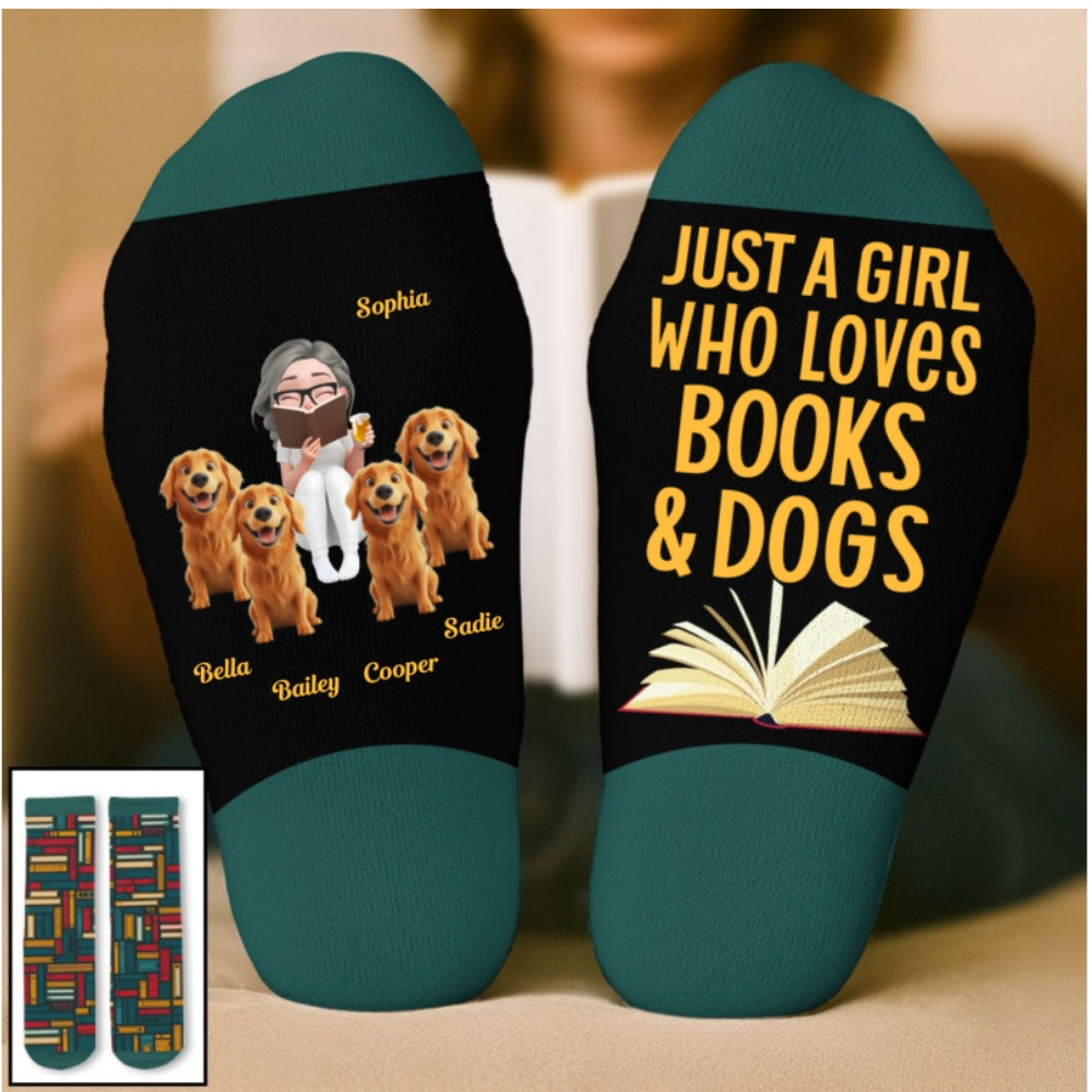 Love Books And Dog - Personalized Custom Crew Socks