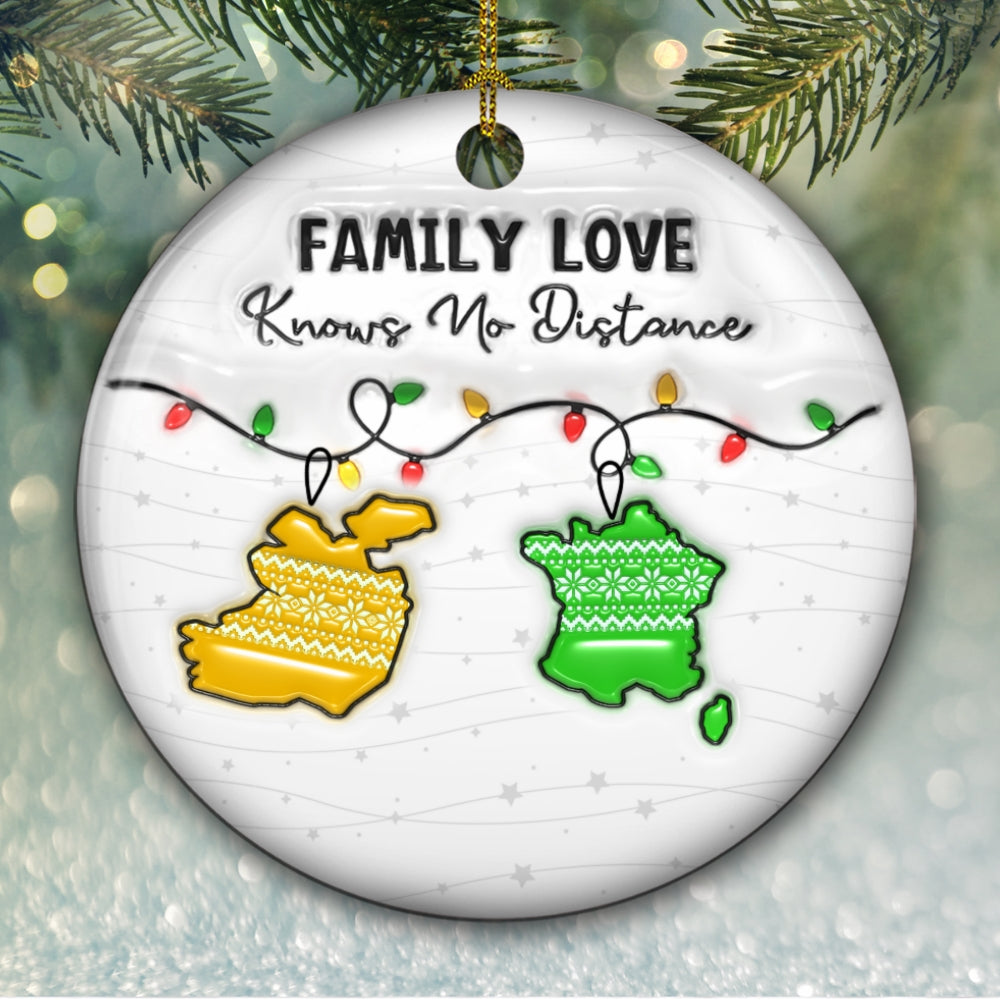 Family Love Knows No Distance EU Countries Version - Personalized Custom 3D Inflated Effect Ceramic Ornament