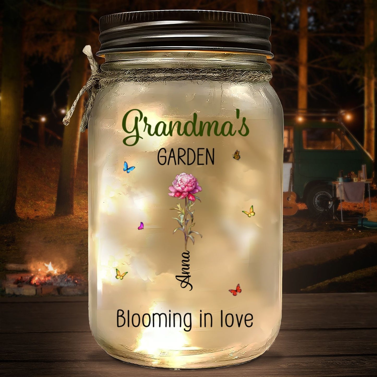 Grandma Garden Is Grown With Seeds Of Love - Personalized Custom Mason Jar Light