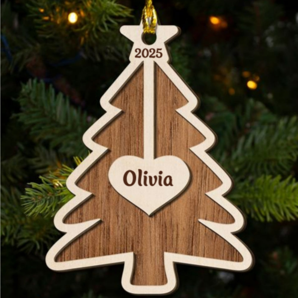 Rustic Wooden Christmas Tree - Personalized Custom 2-Layered Wood Ornament