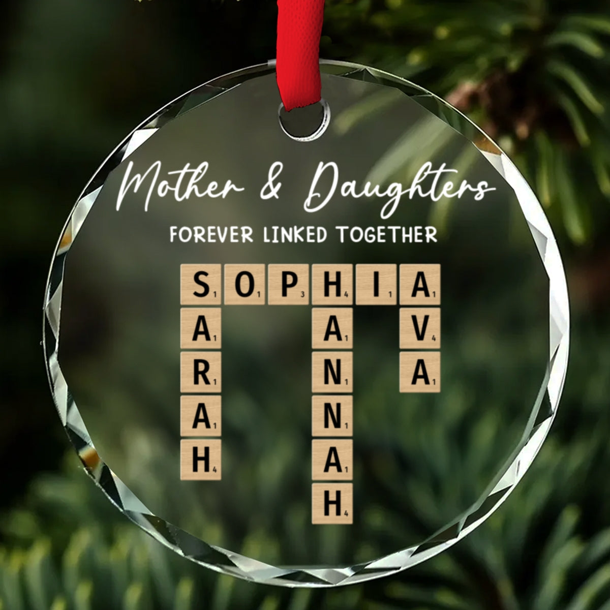 Mother With Daughters Hearts Stay United - Personalized Custom Glass Ornament