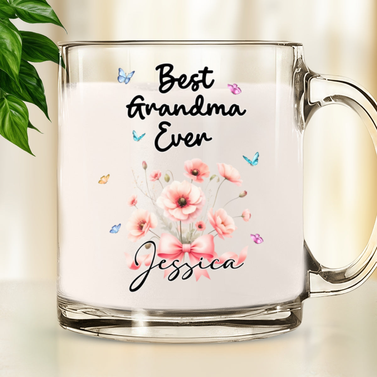 Best Grandma Flower - Personalized Custom Glass Mug