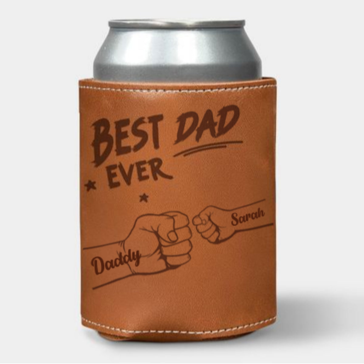 The Best Dad Ever - Personalized Custom Engraved Leather Can Cooler Holder
