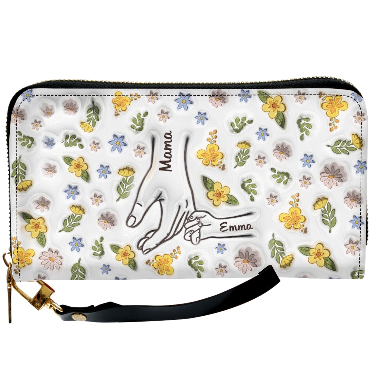 Mom Hold Kid Hand - Personalized Custom 3D Inflated Effect Leather Wallet