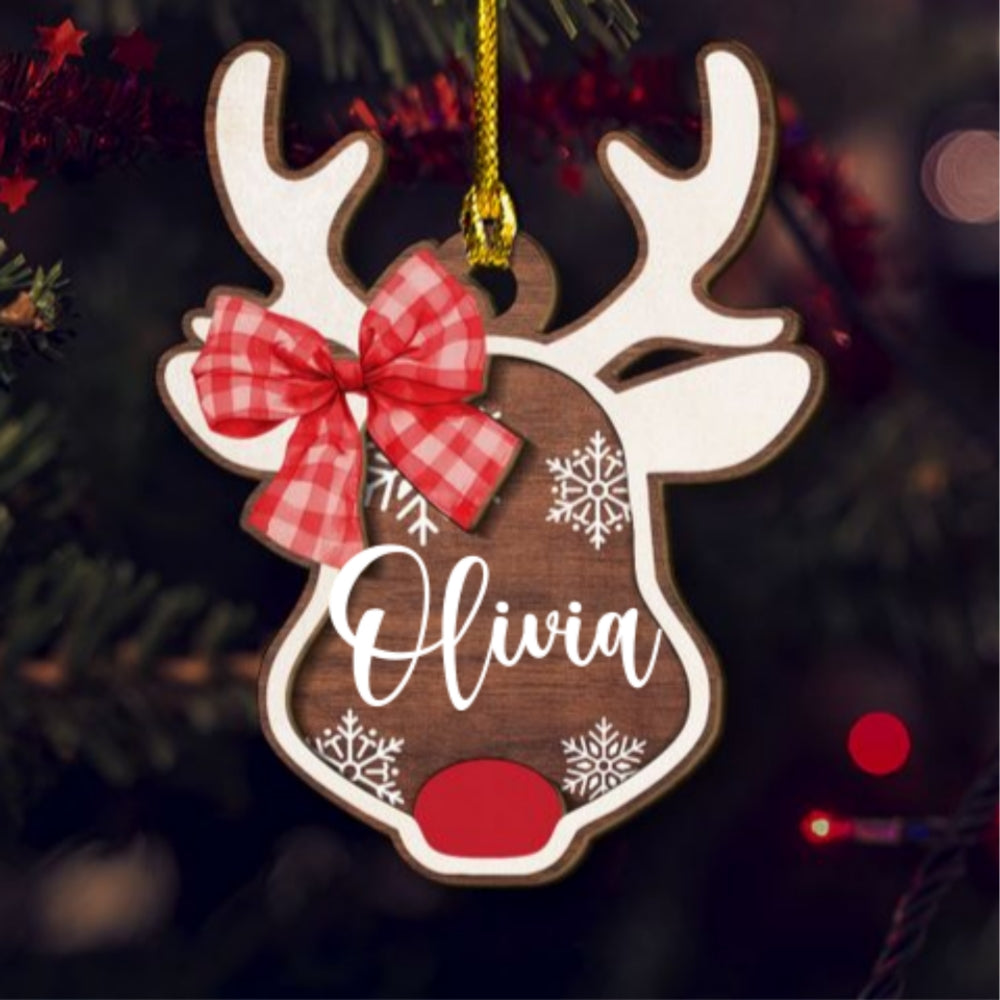 Reindeer Christmas - Personalized Custom 2-Layered Wood Ornament