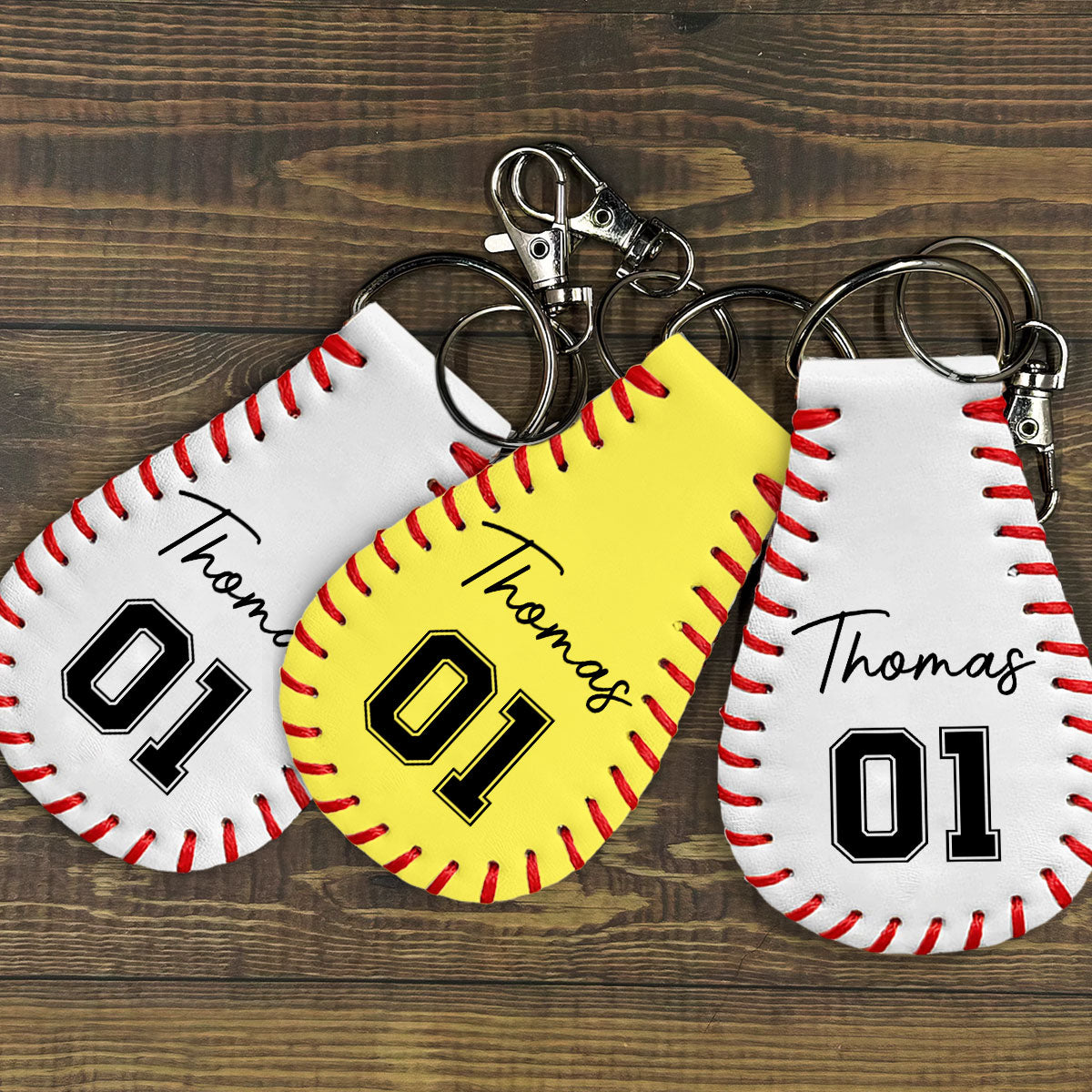Baseball Ball - Personalized Custom Leather Baseball Keychain