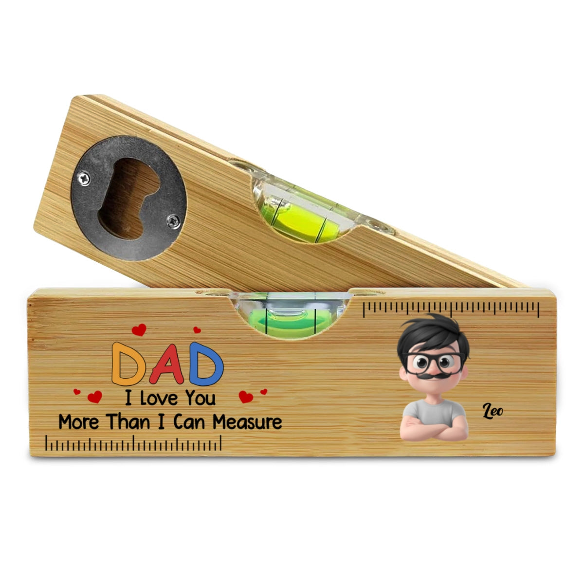 We Love You More Than We Can Measure - Personalized Custom Wooden Spirit Level Bottle Opener