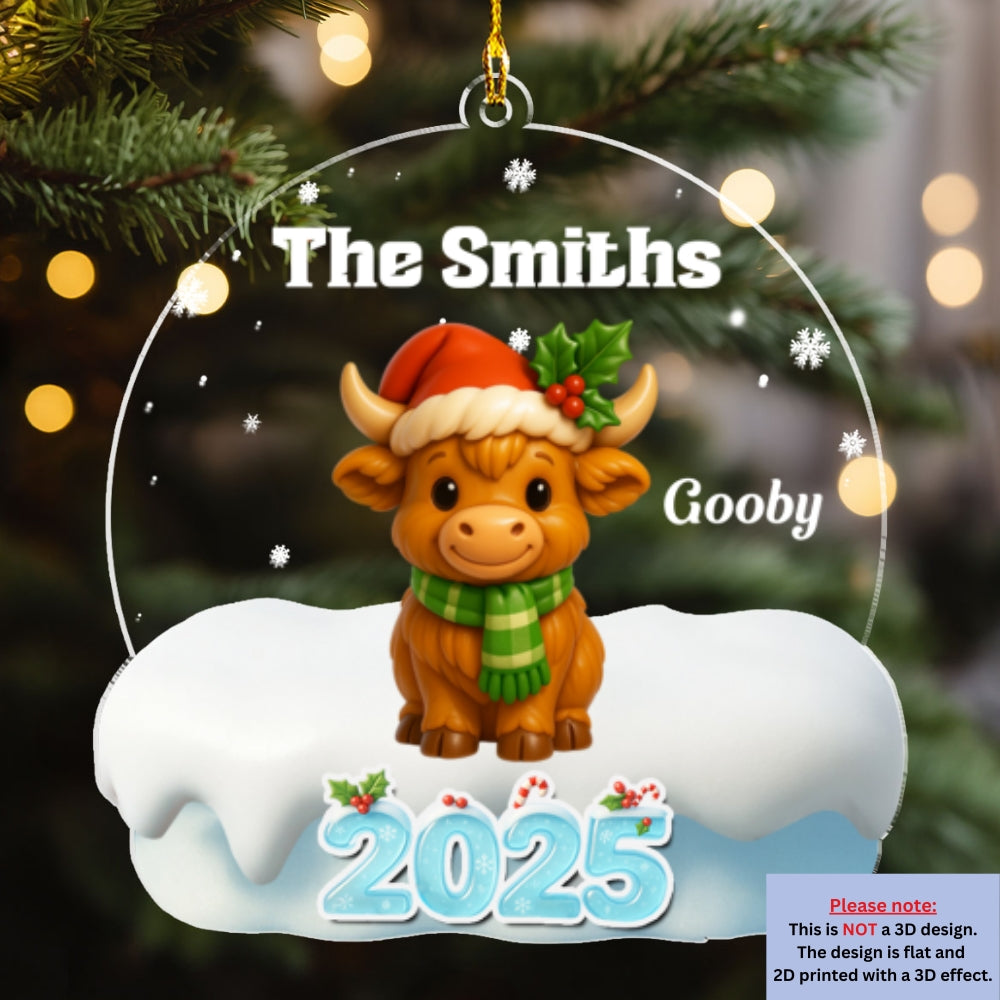 Christmas Highland Cow - Personalized Custom Acrylic Ornament