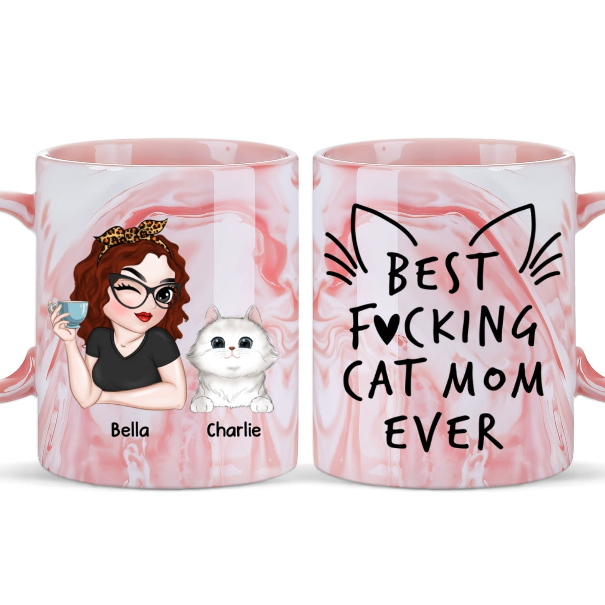 Best Cat Mom Ever - Personalized Custom Pink Marble Mug