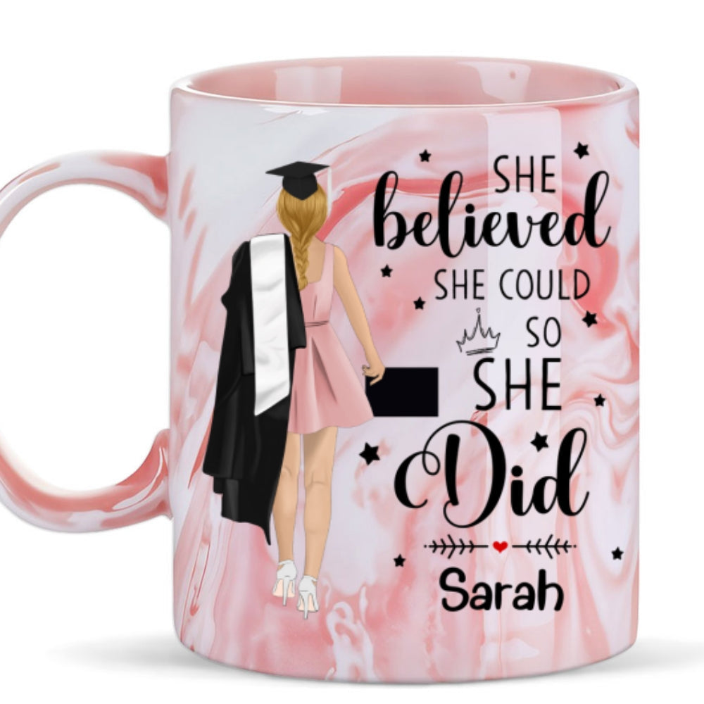 She Believed She Achieved- Personalized Custom Pink Marble Mug