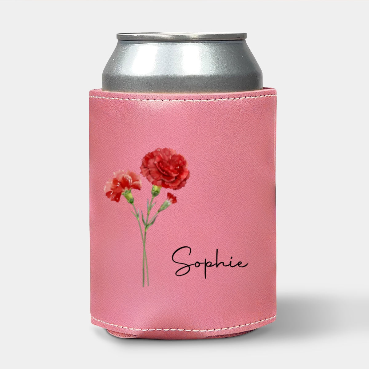 You Are The Most Beautiful Flower - Personalized Custom Pink Leather Can Cooler Holder