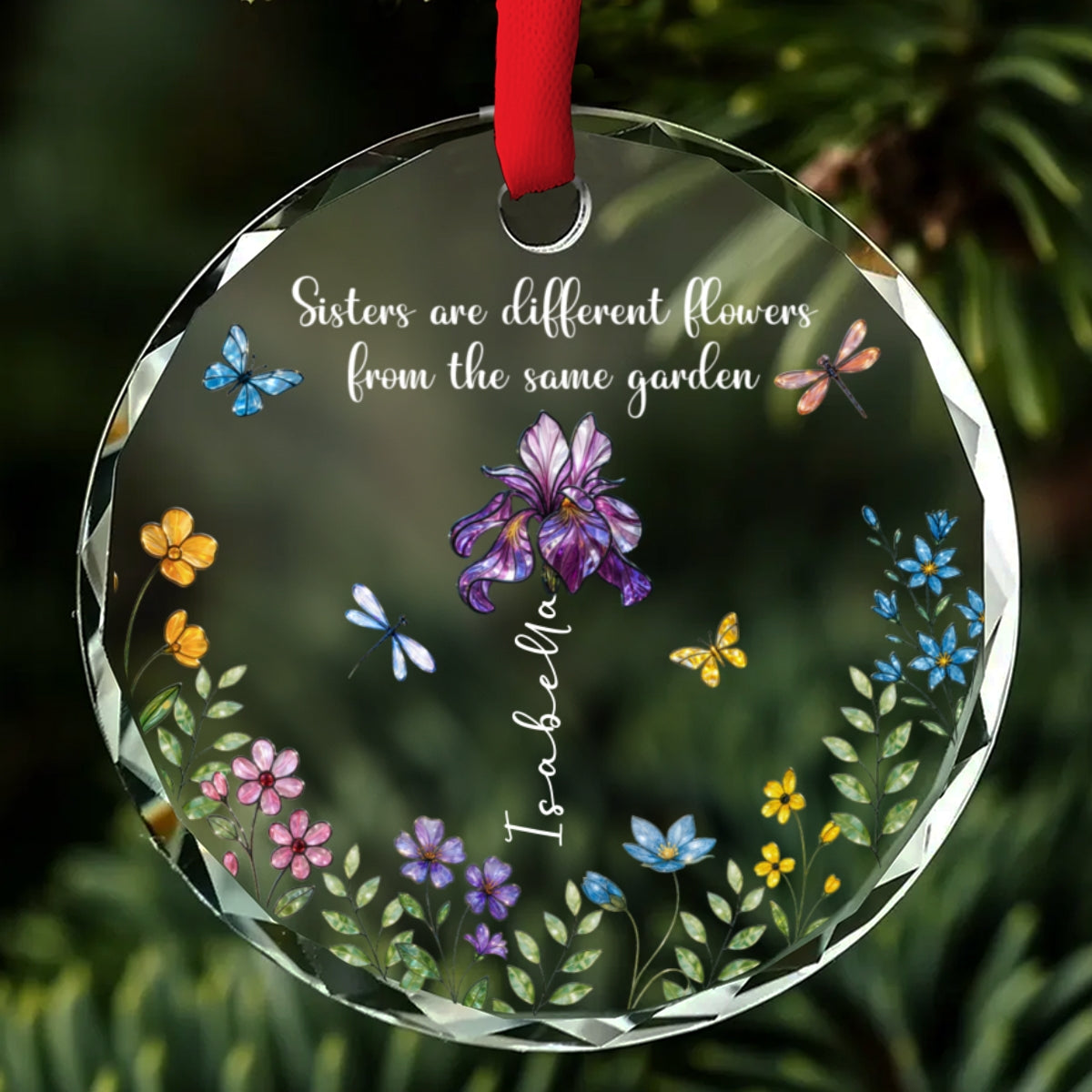 Flowers And Sisters Always Shine - Personalized Custom Glass Ornament