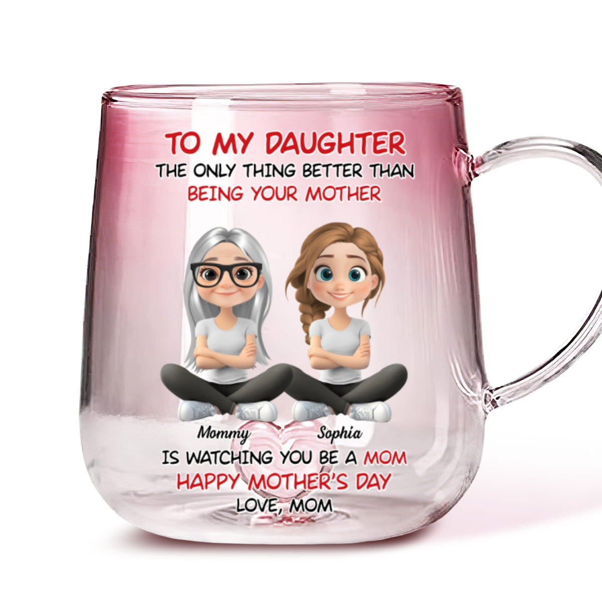 To My Daughter Cartoonize - Personalized Custom Pink Gradient Glass Mug